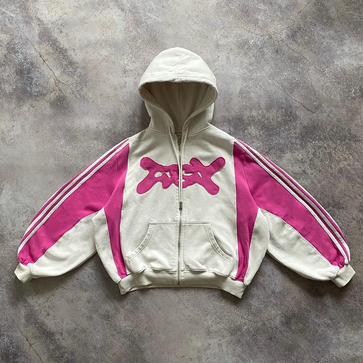 Sakura Casual Streetwear Zip-Up Hoodie