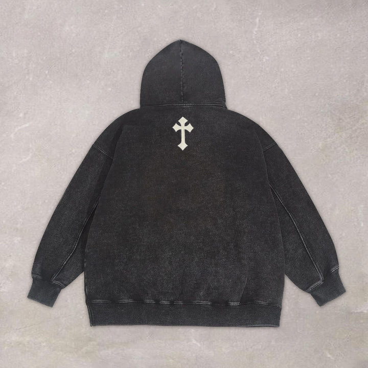 Vintage Washed Angel Cross Hoodie