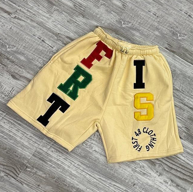 First Letter Print Drawstring Pocket Shorts