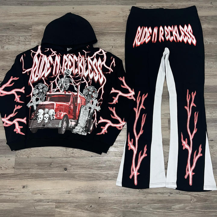 Devil Hell Print Casual Street Cotton Hoodie Two-piece Set