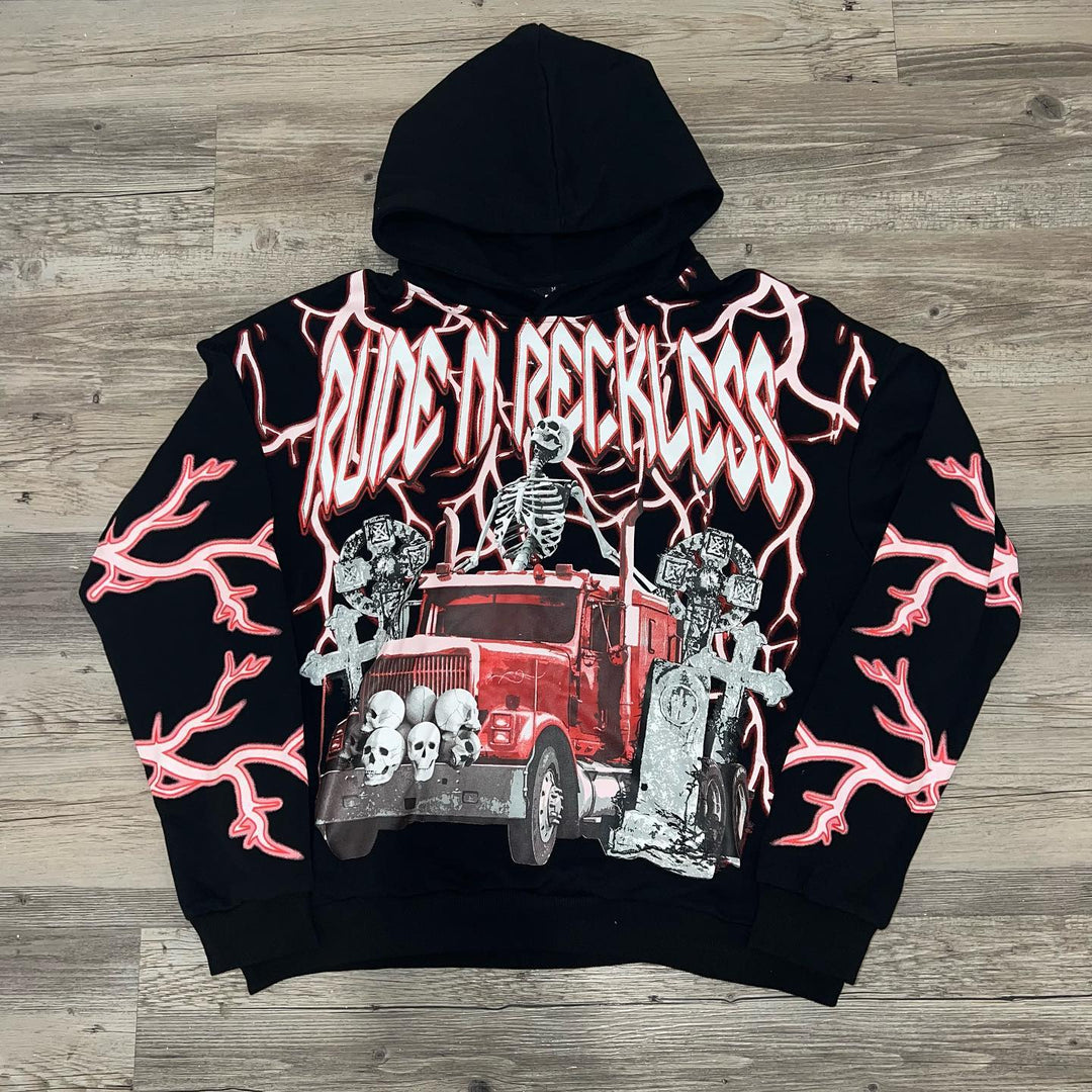 Devil Hell Print Casual Street Cotton Hoodie Two-piece Set