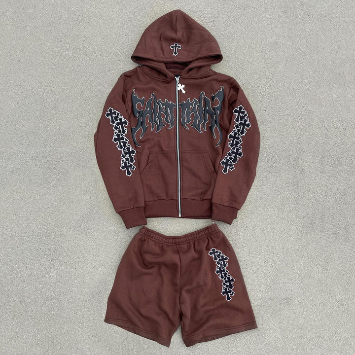 Saint Cross Hoodie Shorts Two-Piece Set