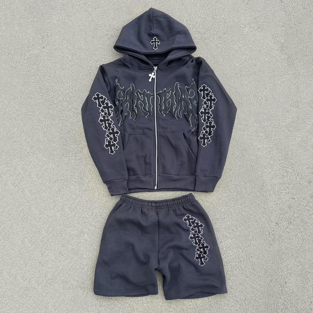 Saint Cross Hoodie Shorts Two-Piece Set