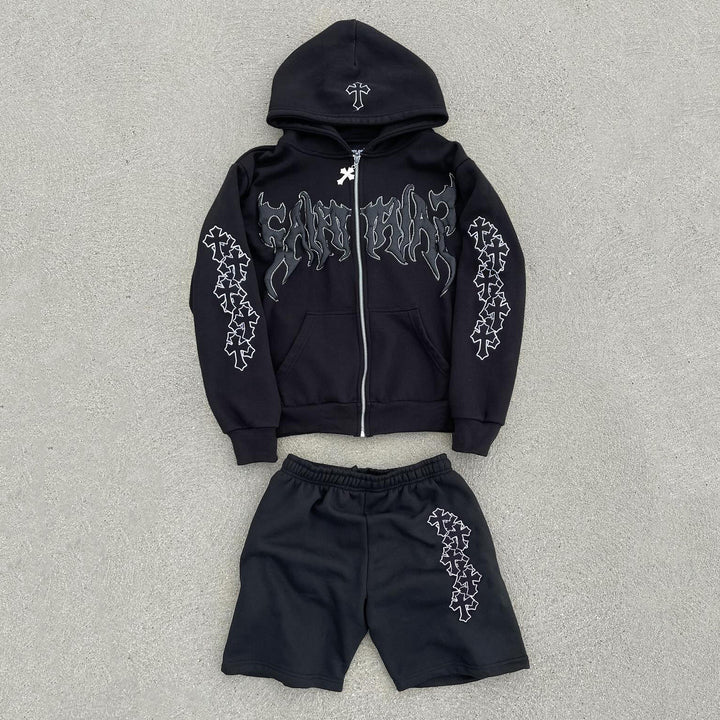 Saint Cross Hoodie Shorts Two-Piece Set