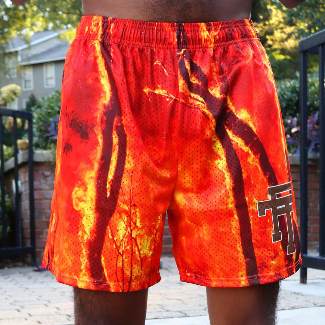 Flame Casual Street Beach Vacation Mesh Shorts