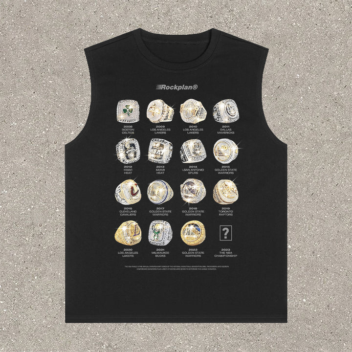 Championship ring casual street basketball print vest