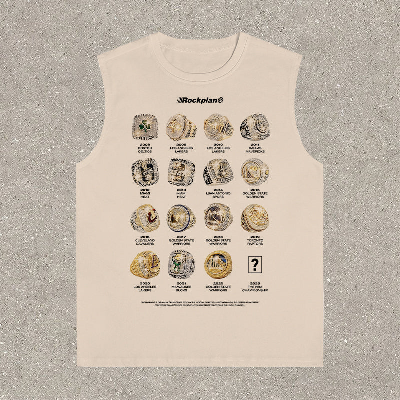 Championship ring casual street basketball print vest