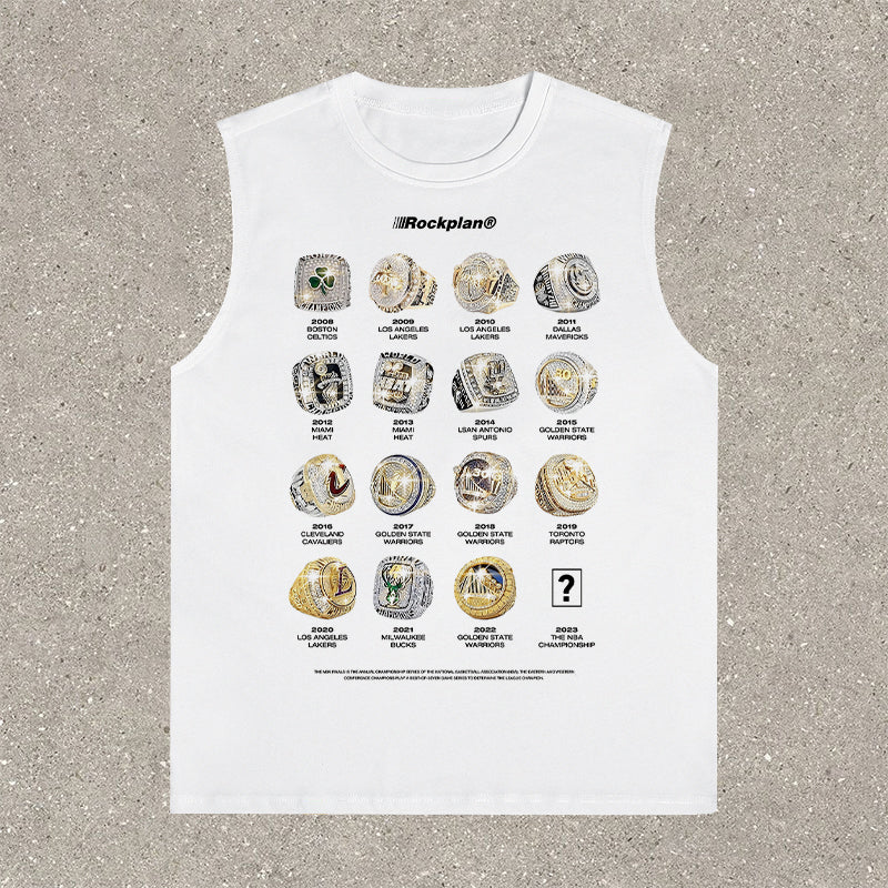 Championship ring casual street basketball print vest