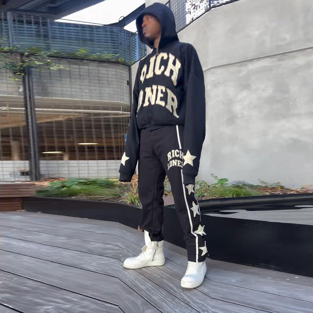 Hip Hop Retro Zip Hoodie Pants Suit