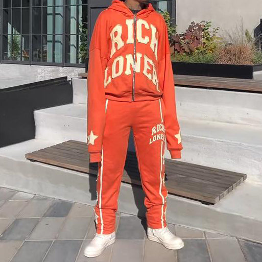 Hip Hop Retro Zip Hoodie Pants Suit