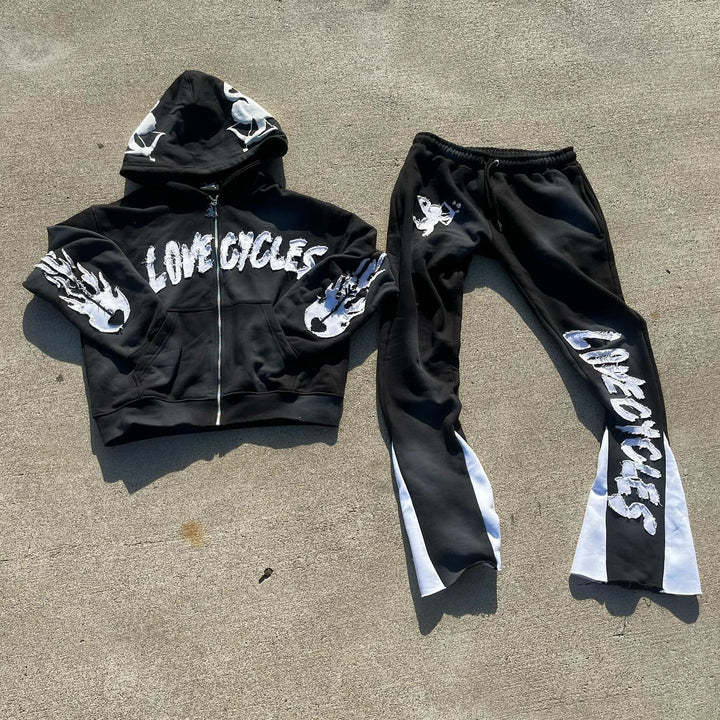 Personalized street style contrasting color angel hoodie set