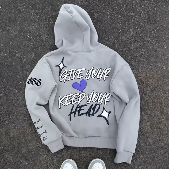 Give Your Keep Your Head Print Long Sleeve Zipper Hoodies