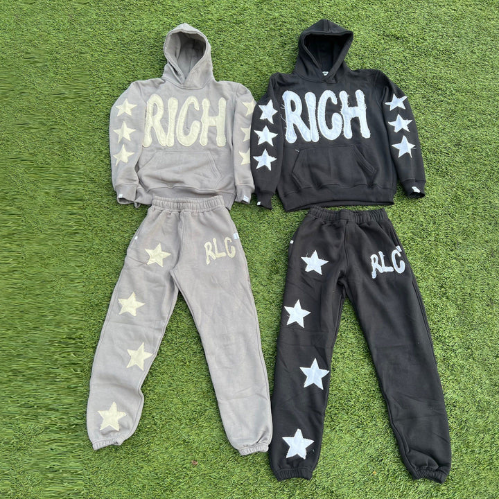 Trendy hip-hop pattern street hoodie pants suit