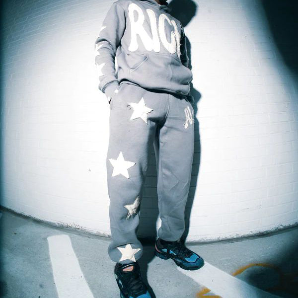 Trendy hip-hop pattern street hoodie pants suit