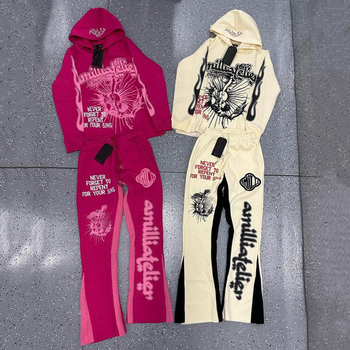 Fallen Angels Casual Street Panel Two-Piece Hoodie Set