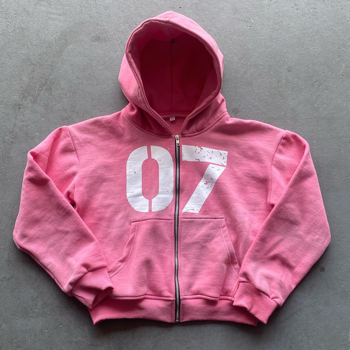 Casual Street Print Zip Hoodie