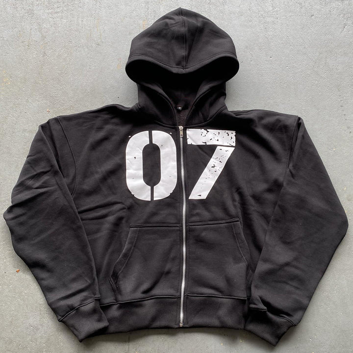 Casual Street Print Zip Hoodie