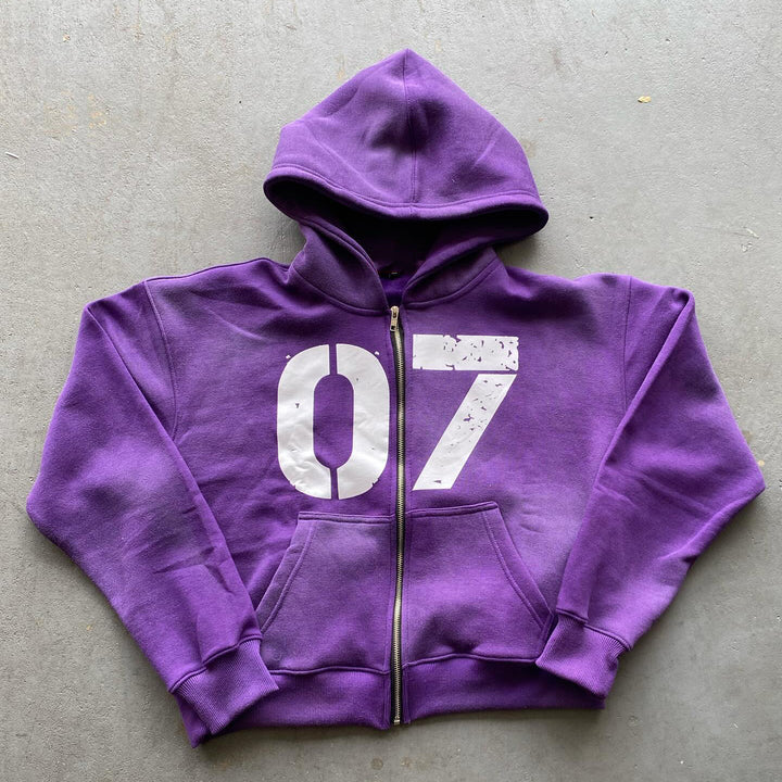 Casual Street Print Zip Hoodie