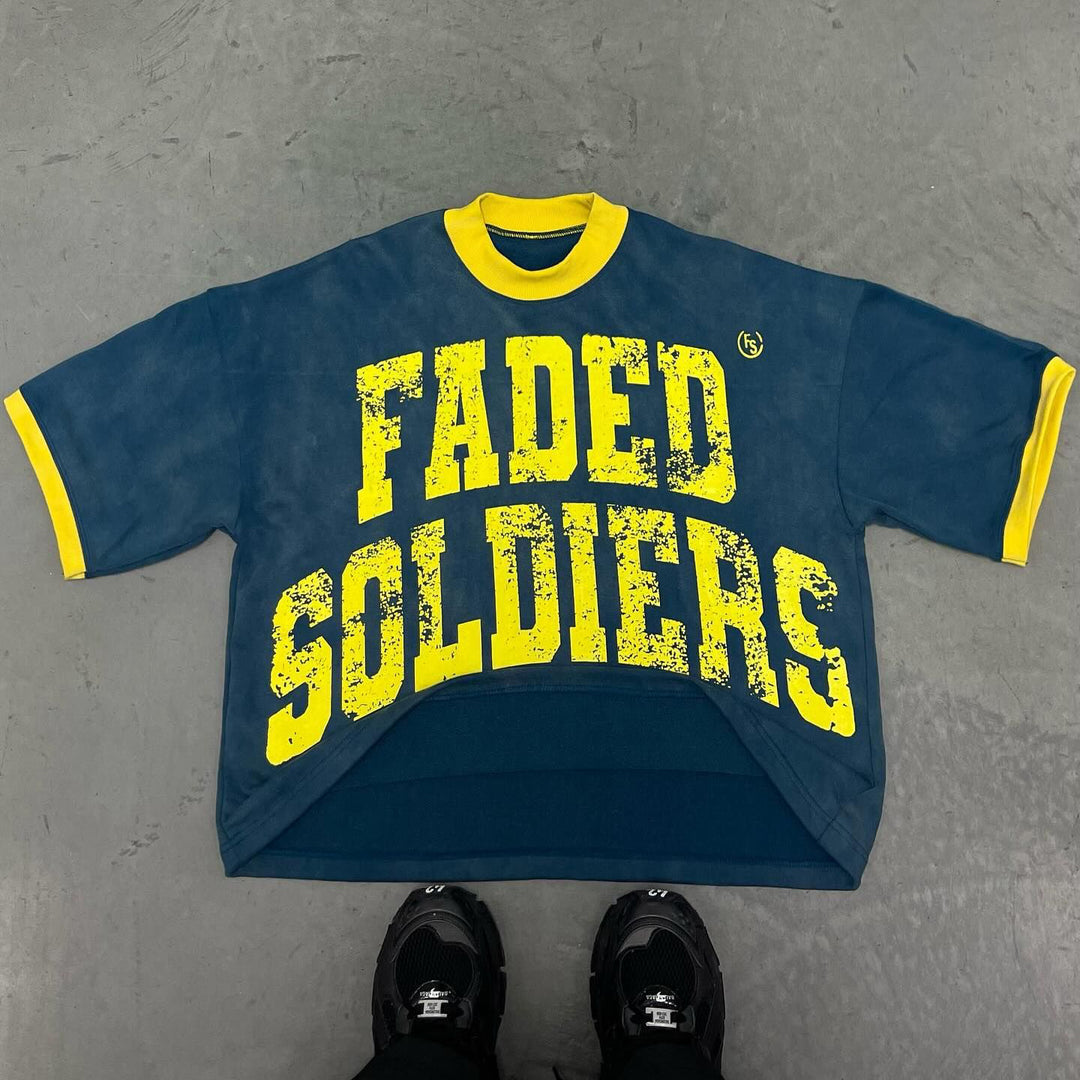 Faded Soldiers Contrast Color Print Short Sleeve T-shirt