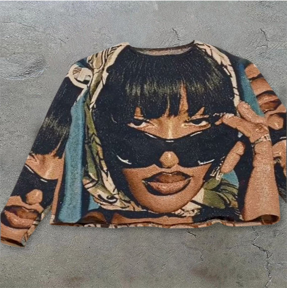 Retro Hip Hop Trendy Printed Tapestry Sweatshirt