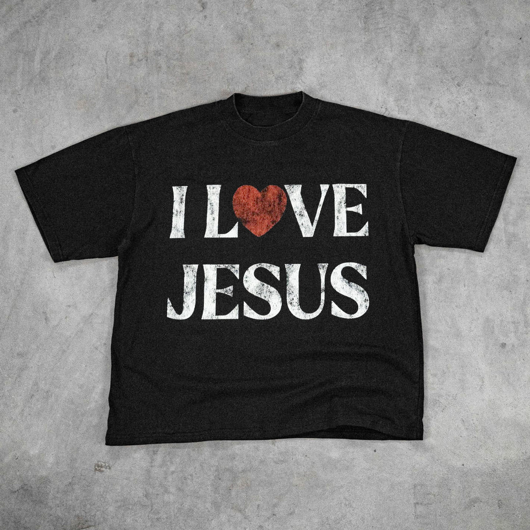 I Love Jesus Print Short Sleeve T-Shirt