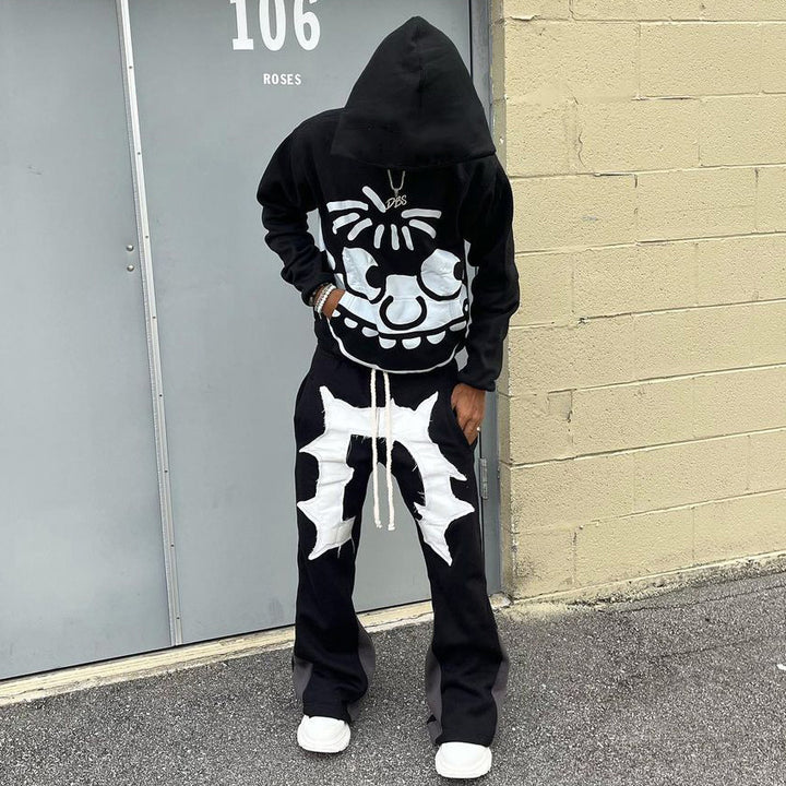 Funny Cartoon Print Hoodie Sweatpants Two Piece Set