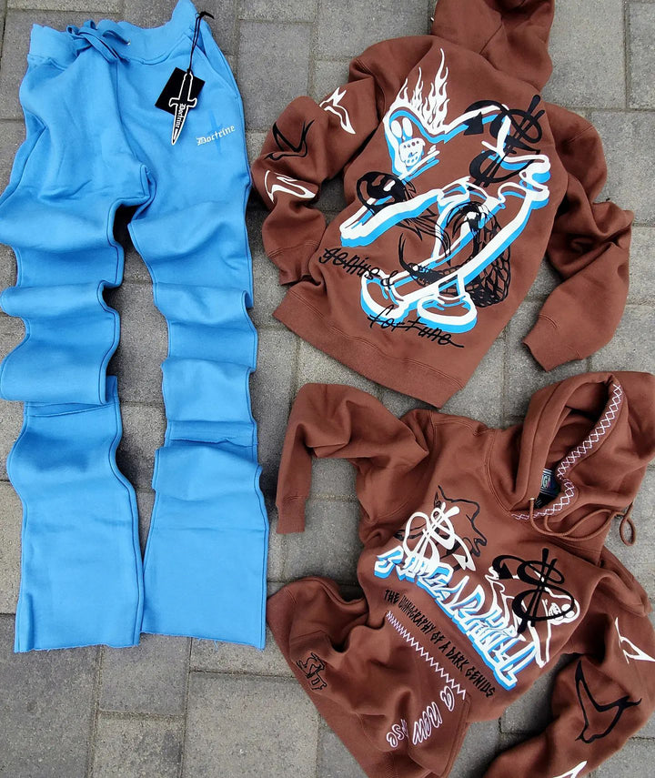 Fashionable Casual Printed Graphic Hoodie Set