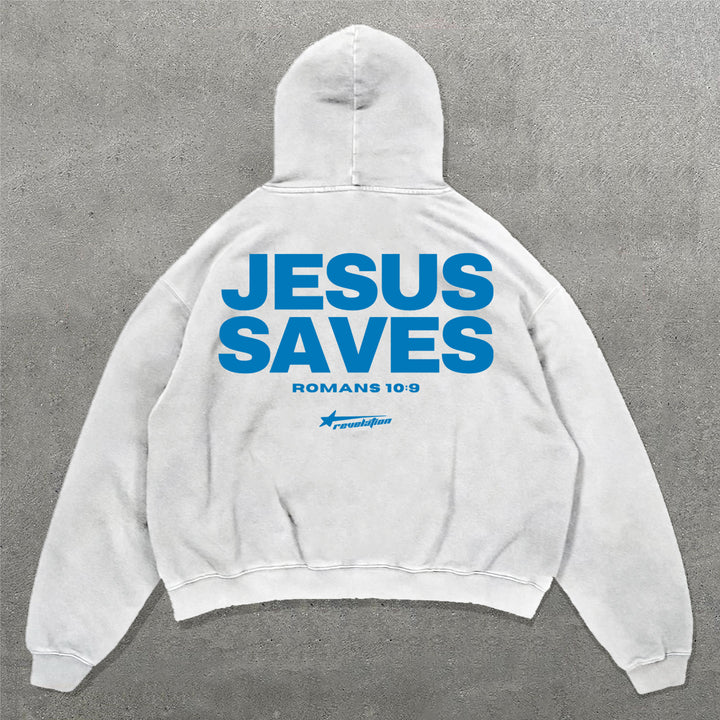 Jesus Saves Print Long Sleeve Hoodies