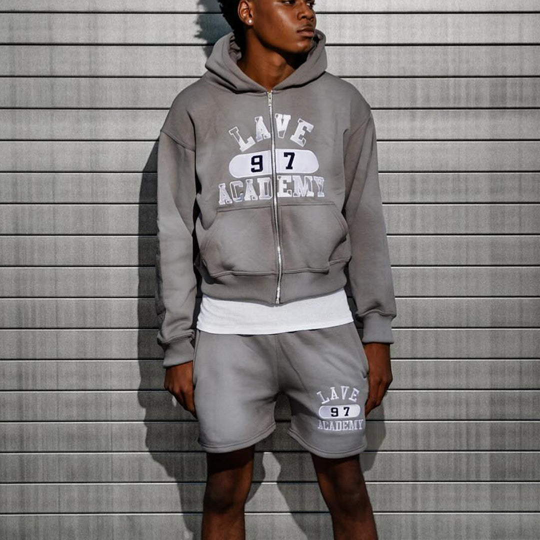 Casual Zip-Up Hoodie Shorts Two-Piece Set