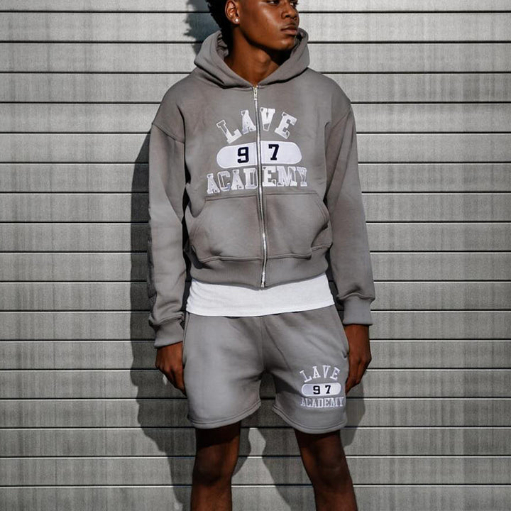 Casual Zip-Up Hoodie Shorts Two-Piece Set