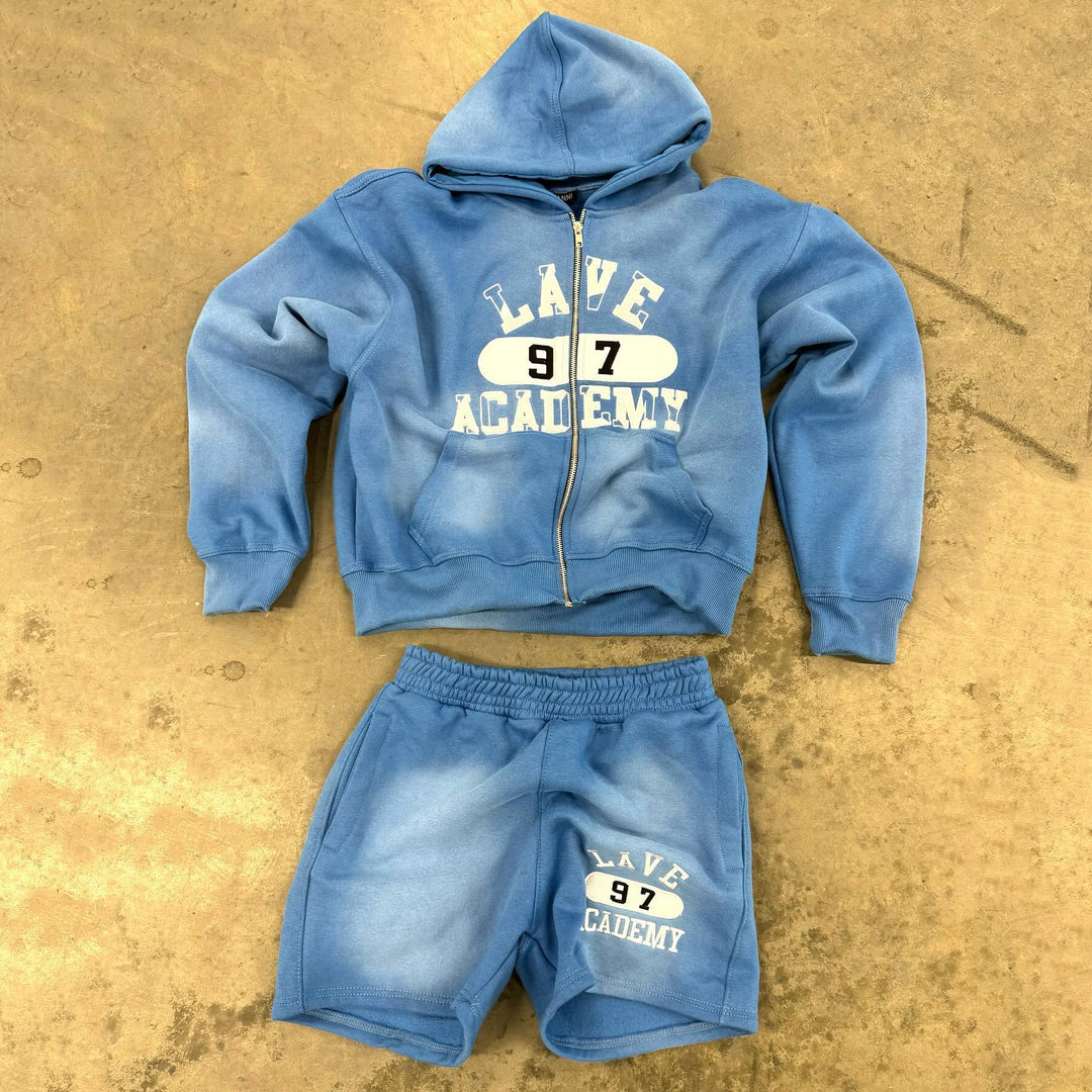 Casual Zip-Up Hoodie Shorts Two-Piece Set