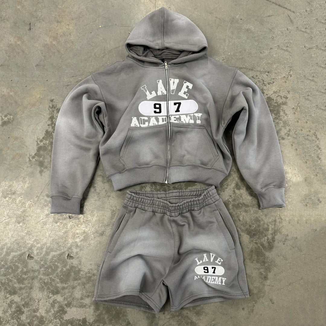 Casual Zip-Up Hoodie Shorts Two-Piece Set