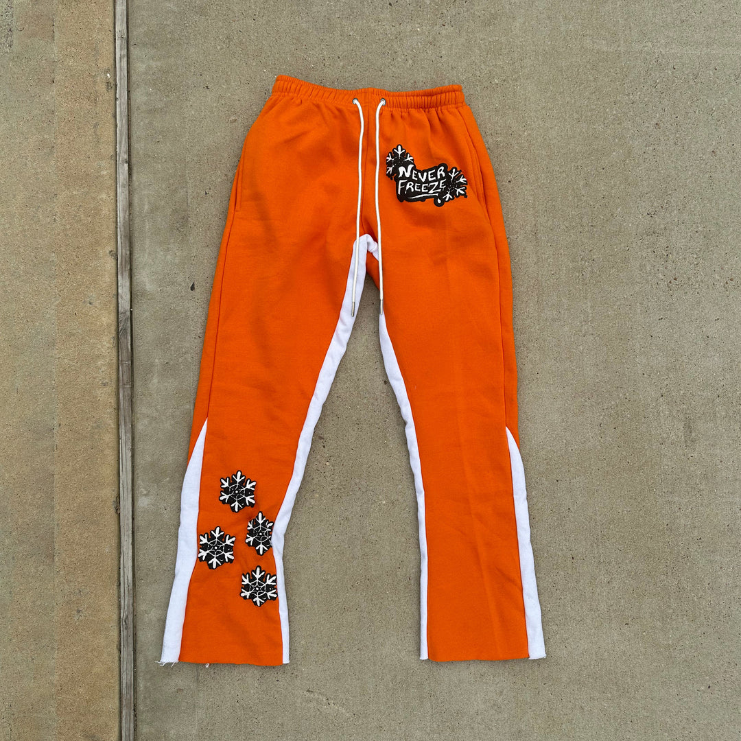 Stylish casual color-block printed flared trousers