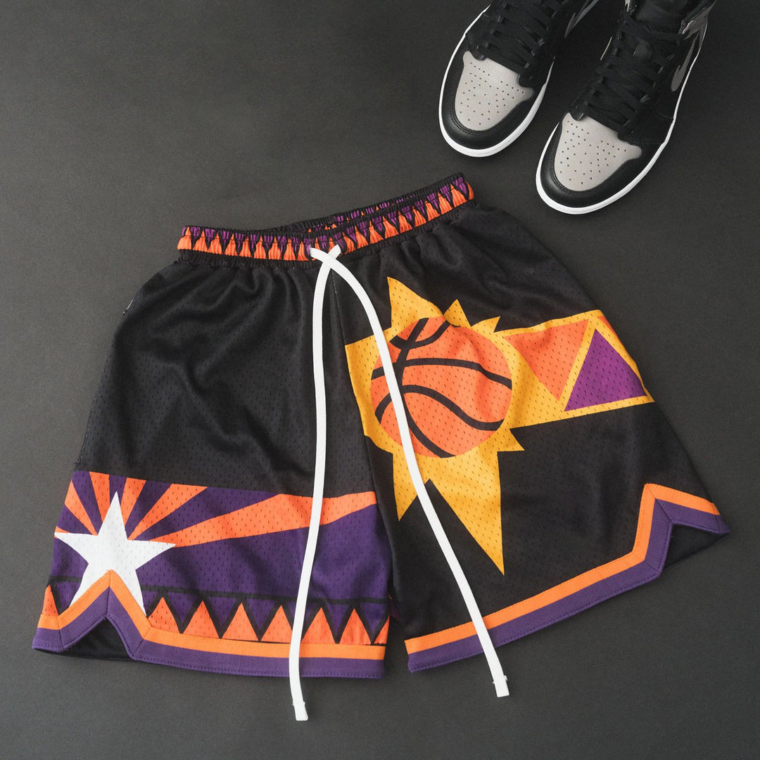 Basketball-print casual zip-up mesh shorts