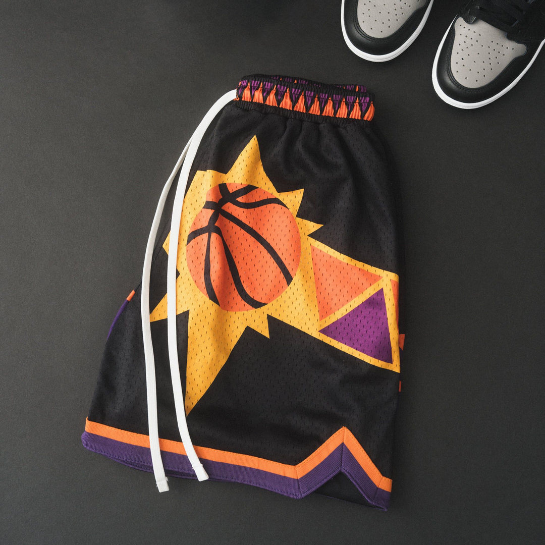 Basketball-print casual zip-up mesh shorts