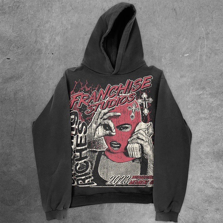 Mask Girl Casual Street Vintage Hoodie