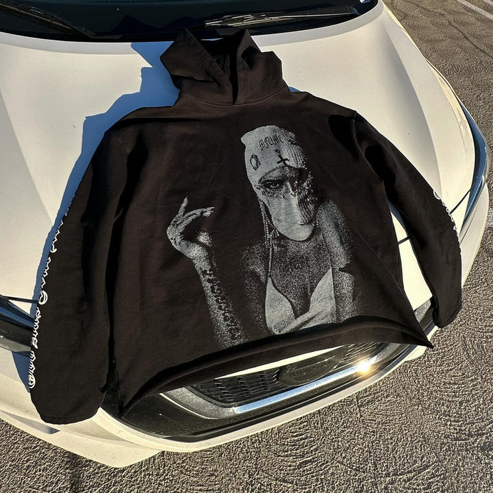 Masked Girl Print Casual Street Hoodie