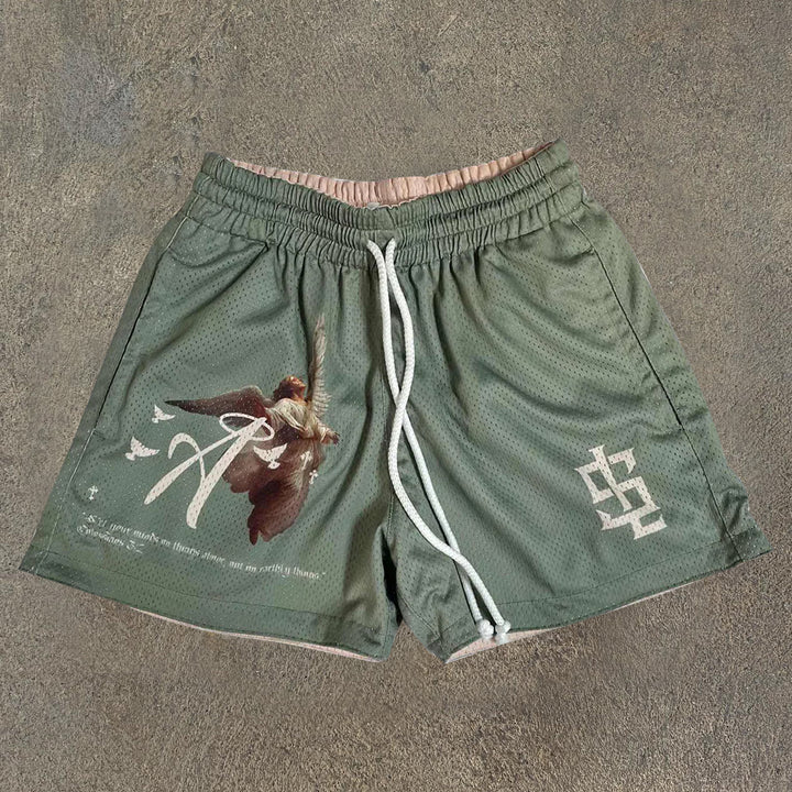 Personalized double layer mesh sports shorts