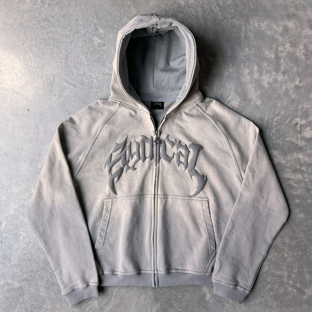 Vintage Gradient Print Zip-Up Hoodie