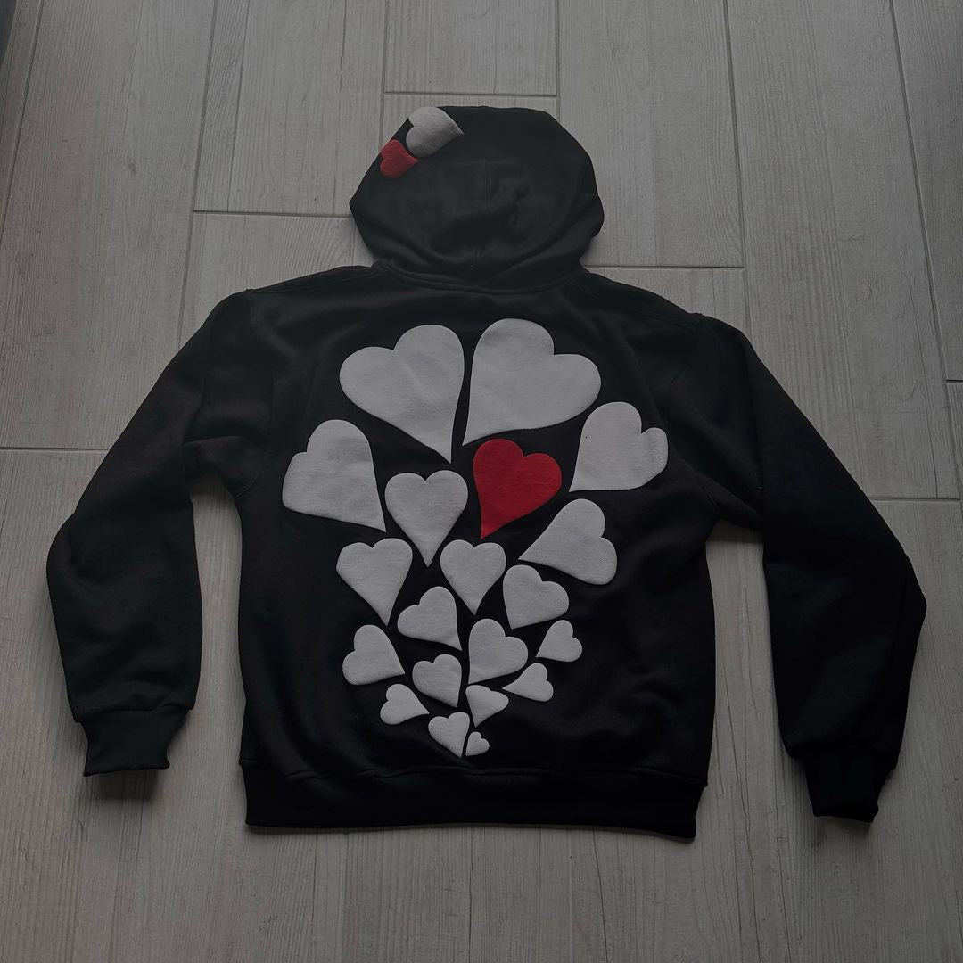 Hearts Print Full Zip Hoodie