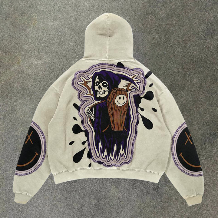 Stylish Retro Skull Patch Hoodie