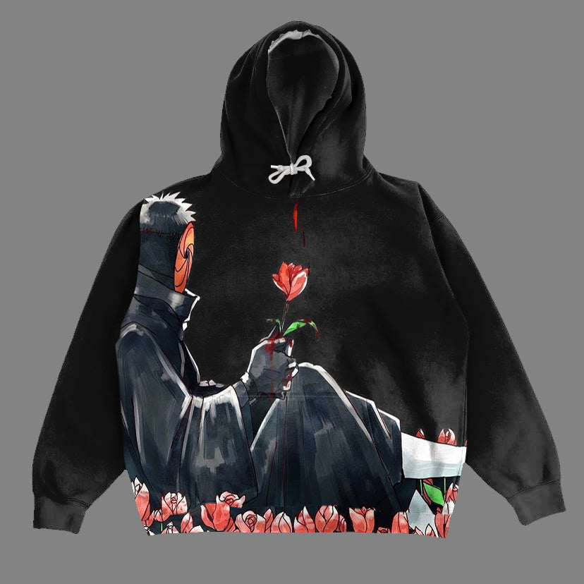 Anime Print Long Sleeve Hoodie - boasready