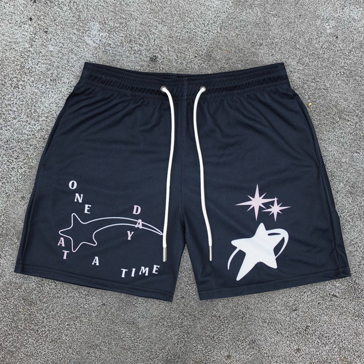 Casual personalized star print mesh shorts - boasready