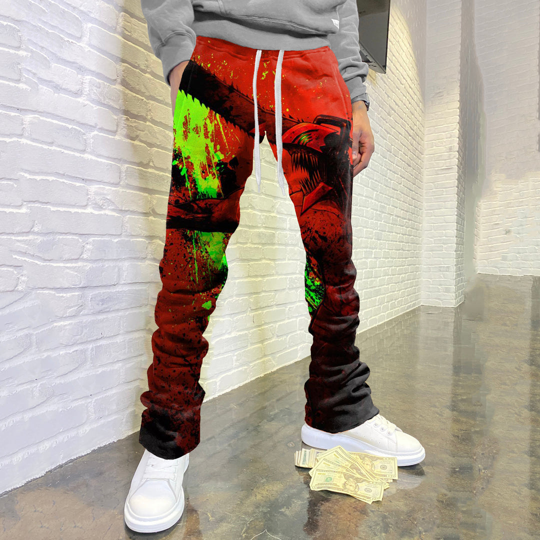 Fashion Anime Print Flared Trousers - boasready