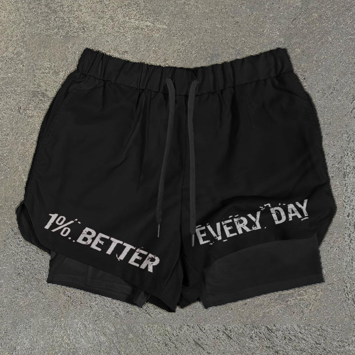 1% Better Every Day Print Double Layer Quick Dry Shorts