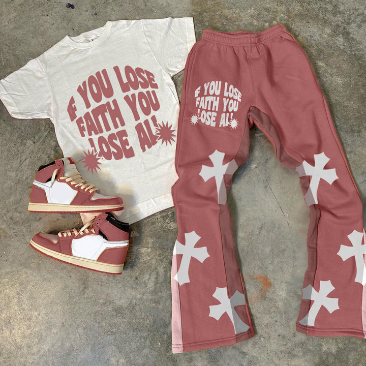 Letter & Cross Print Two-Piece Set