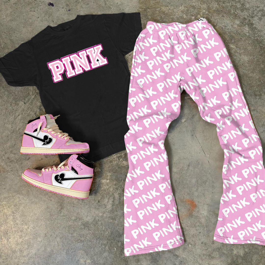 Alphabet Pink Print T-Shirt Trousers Two-Piece Set