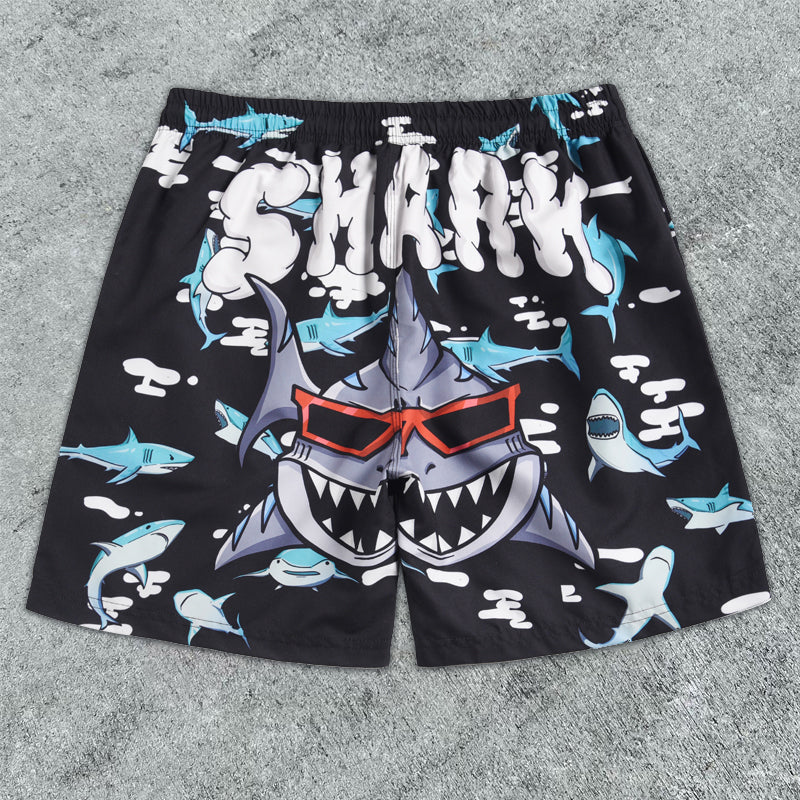 Shark print outdoor casual beach shorts - boasready