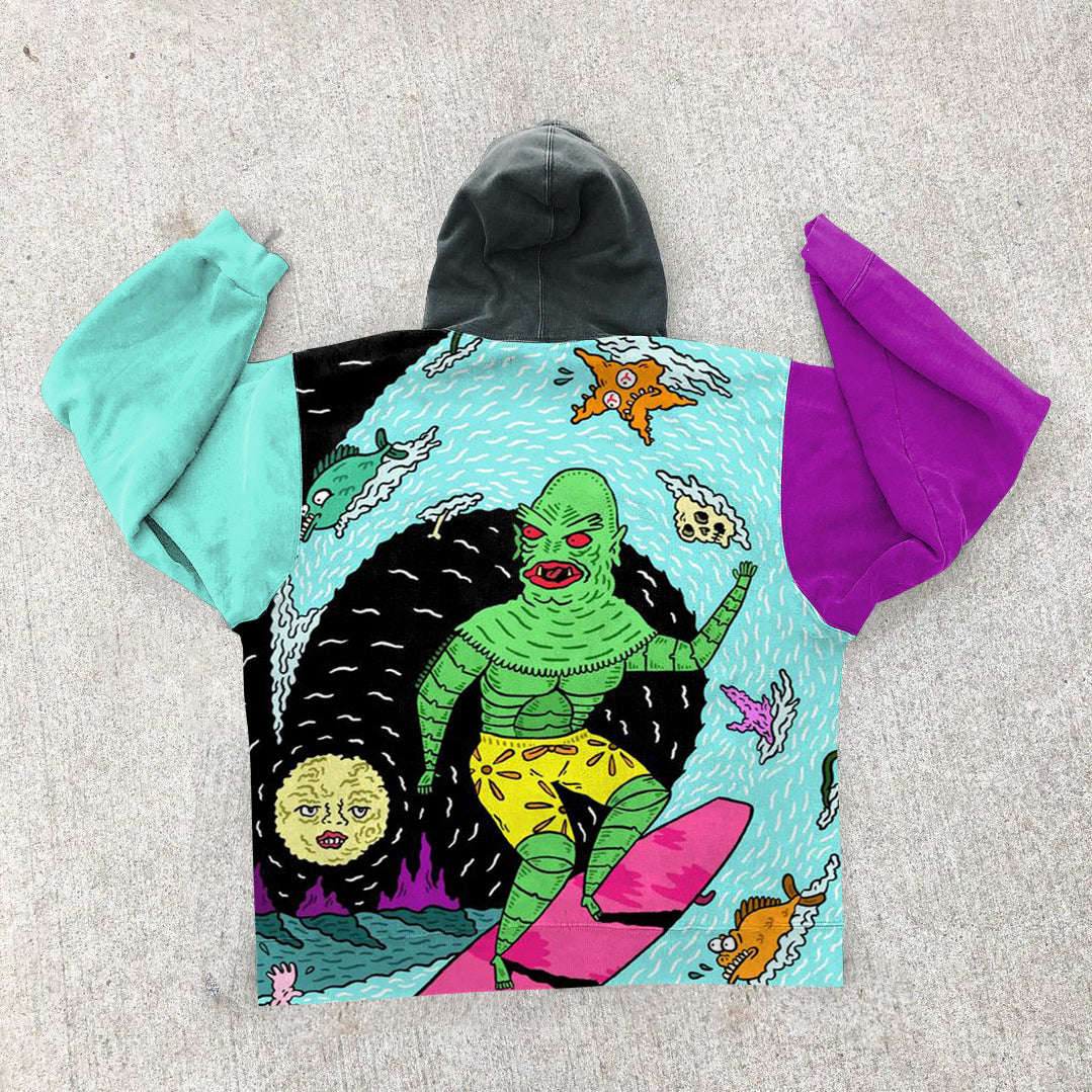 Personalized Contrasting Cartoon Print Hoodie