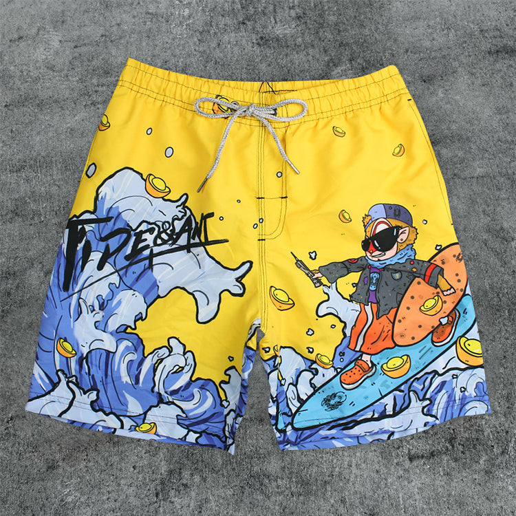 Retro Cartoon Print Outdoor Beach Swim Shorts - boasready